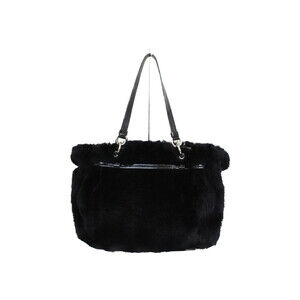 Salvatore Ferragamo Fluffy Leather Enamel Black Handbag Fur Rabbit